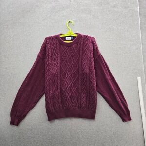 VINTAGE Cambridge Classics Men Sweater L Purple Cable‎ Knit Fisherman 90s USA